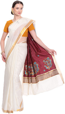 

Darps Self Design Balarampuram Cotton Saree(Multicolor), Cream