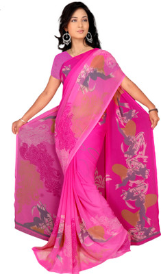 Jiya Self Design, Printed Fashion Georgette Saree(Pink)