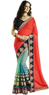 

Dancing Girl Embroidered Bollywood Georgette Saree(Multicolor), Multi color
