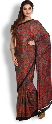 

Kasturi-B Swadeshi Karigari Printed Bollywood Handloom Crepe Saree(Maroon), Dark maroon