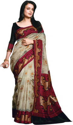 

Parisha Printed Daily Wear Art Silk Saree(White, Pink), Cream & pink