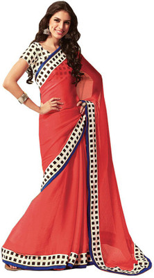 

Indian Wear Online Printed Fashion Pure Chiffon Saree(Orange)