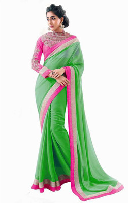 

Party Wear Dresses Embroidered Fashion Georgette Saree(Green)