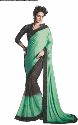Khushali Self Design, Printed Fashion Chiffon, Georgette Saree(Green, Black, Blue), Black;blue;green