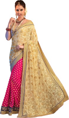 

Khoobee Self Design, Embellished, Embroidered Fashion Georgette Saree(Pink, Beige), Beige;pink