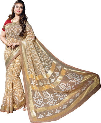 

Brijraj Printed Fashion Art Silk Saree(Beige, Brown)