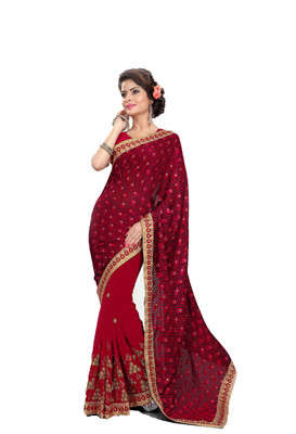 

Priyankas Embroidered Bollywood Chiffon Saree(Red)