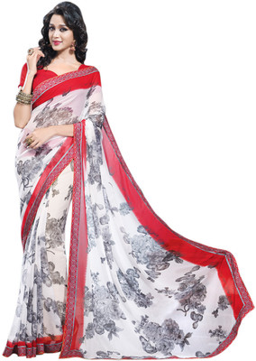 

Saara Floral Print Daily Wear Georgette Saree(White)