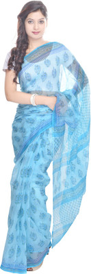 

Padma Printed Kota Doria Kota Cotton Saree(Blue), Sky blue