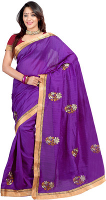 

Desi Butik Embroidered Fashion Silk Saree(Purple)