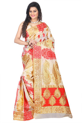 

Weavedeal Embellished Kanjivaram Silk Cotton Blend Saree(White, Red), Red;white