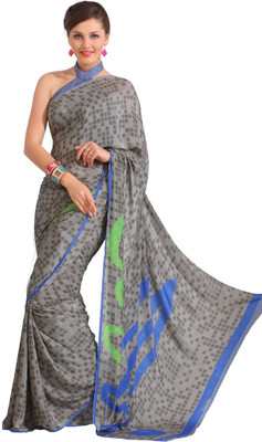 

Cenizas Checkered Fashion Georgette Saree(Grey)
