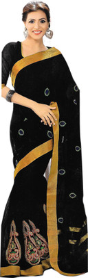 

Madhevi Embroidered Fashion Cotton Saree(Black, Gold)