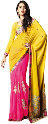 

Vishal Self Design, Solid Fashion Chiffon Saree(Yellow, Pink)