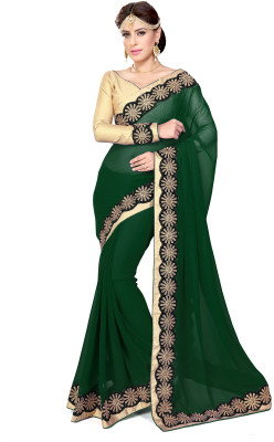 

Sourbh Sarees Solid Fashion Georgette Saree(Dark Green)