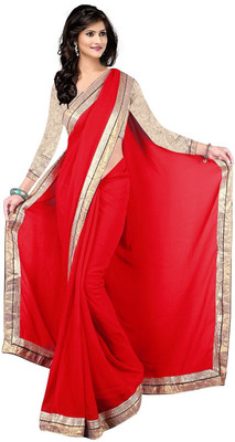 

Ewows Plain Fashion Georgette Saree(Red)