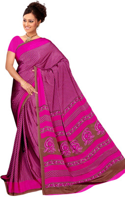 

Khoobee Self Design, Printed Fashion Silk, Crepe Saree(Pink)