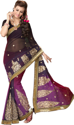 

Khoobee Self Design, Embroidered, Embellished Fashion Georgette Saree(Multicolor, Purple)