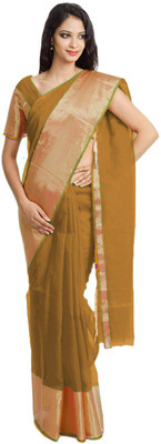 

Javuli Self Design Arani Pattu Handloom Silk Cotton Blend Saree(Mustard, Gold), Gold;musturd