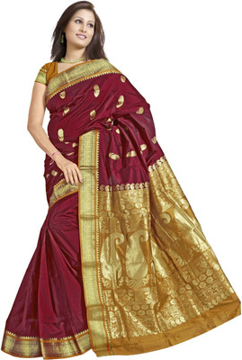 

JagannathSaree Embellished Mysore Silk Saree(Red, Yellow)