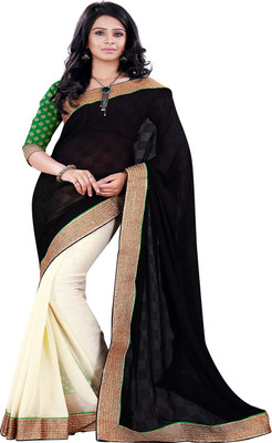 

Sourbh Sarees Self Design, Solid, Embroidered Fashion Jacquard, Chiffon Saree(Black, Beige), Black;offwhite