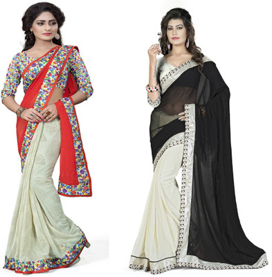 

Omkarcreation Solid Bollywood Georgette Saree(Pack of 2, Multicolor)