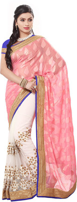 

Ishin Embellished Fashion Georgette Saree(Pink), Pink & cream