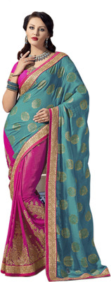 

Aarti Apparels Embroidered Bollywood Shimmer Fabric Saree(Blue, Pink)