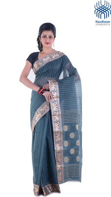 

Tantuja Woven Tangail Handloom Cotton Saree(Grey)