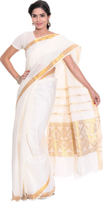 

Darps Self Design Balarampuram Cotton Saree(Multicolor), Cream