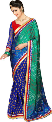 V And V Shop Printed Fashion Handloom Silk Saree(Blue)