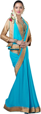 

Manthan Embroidered Daily Wear Georgette Saree(Blue)