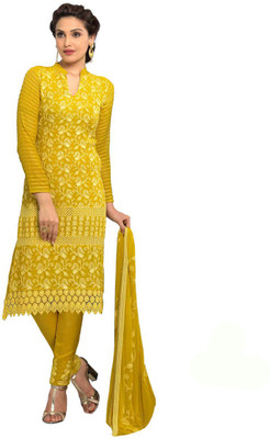 

Vandv Shop Chiffon Embroidered Salwar Suit Dupatta Material(Un-stitched), Yellow