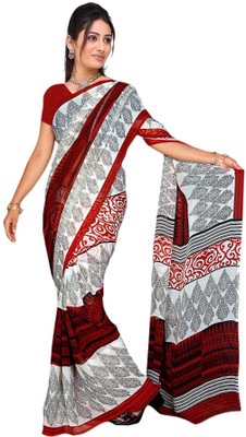 

Trendz Printed Bollywood Georgette Saree(White, Black), Black;white