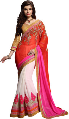 

Jiya Self Design, Embroidered, Embellished Fashion Georgette Saree(Red, Pink, White, Beige), Beige;pink;red;white