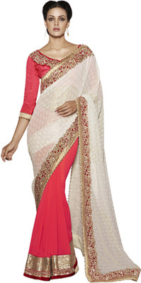 

Desi Butik Self Design Fashion Georgette Saree(White)