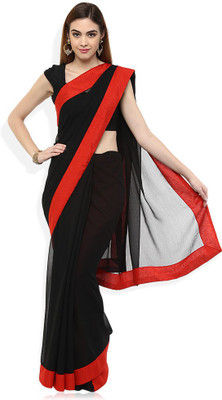

AVR FASHIONS Solid Daily Wear Chiffon Saree(Black)