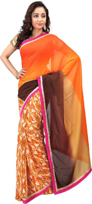 

Hawai Floral Print Daily Wear Georgette Saree(Multicolor), Yellow brown