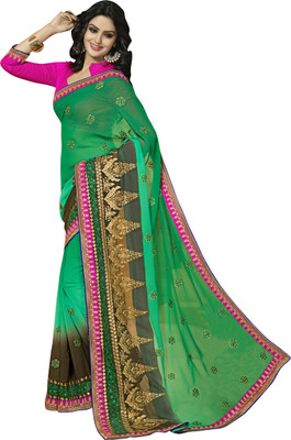 

Khushali Embellished, Embroidered, Self Design Fashion Georgette Saree(Green, Brown), Brown;green