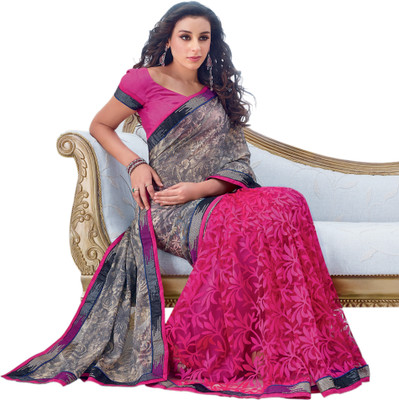

Vishal Printed Fashion Chiffon Saree(Pink), Grey;pink