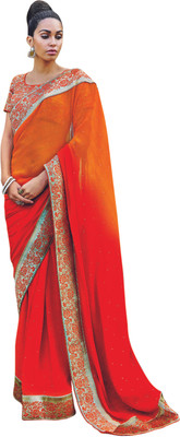 

Vishal Self Design Fashion Chiffon Saree(Orange), Orange+red