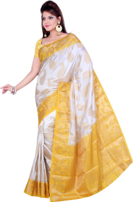 

Ishin Printed Fashion Art Silk Saree(White, Yellow)