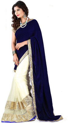 

Dancing Girl Embroidered Bollywood Velvet Saree(Blue)