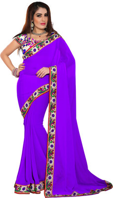 

Indianbeauty Solid, Printed Bollywood Chiffon Saree(Light Blue)