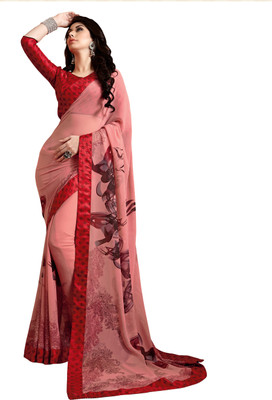 

Jiya Self Design, Printed Fashion Georgette Saree(Pink, Red)