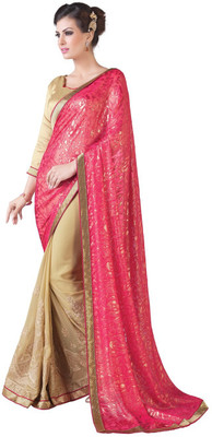 

Manthan Embroidered Daily Wear Georgette Saree(Pink, Beige)