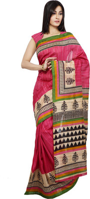 

Rani Saahiba Printed Bhagalpuri Synthetic Saree(Pink)