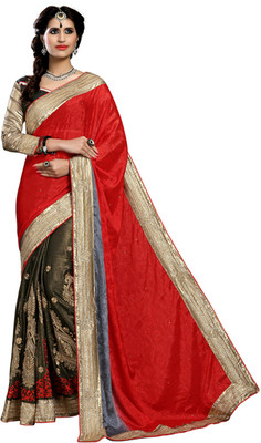 

Khoobee Self Design, Embroidered, Embellished Fashion Jacquard, Jacquard Saree(Red, Dark Green), Dark green;red