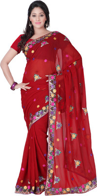 

Desi Butik Embroidered Fashion Art Silk Saree(Maroon)