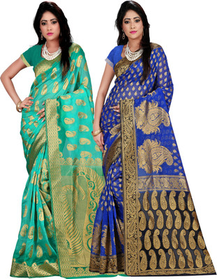 

Weavedeal Embellished Kanjivaram Silk Cotton Blend Saree(Pack of 2, Multicolor)